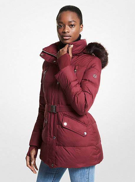 mk red puffer jacket