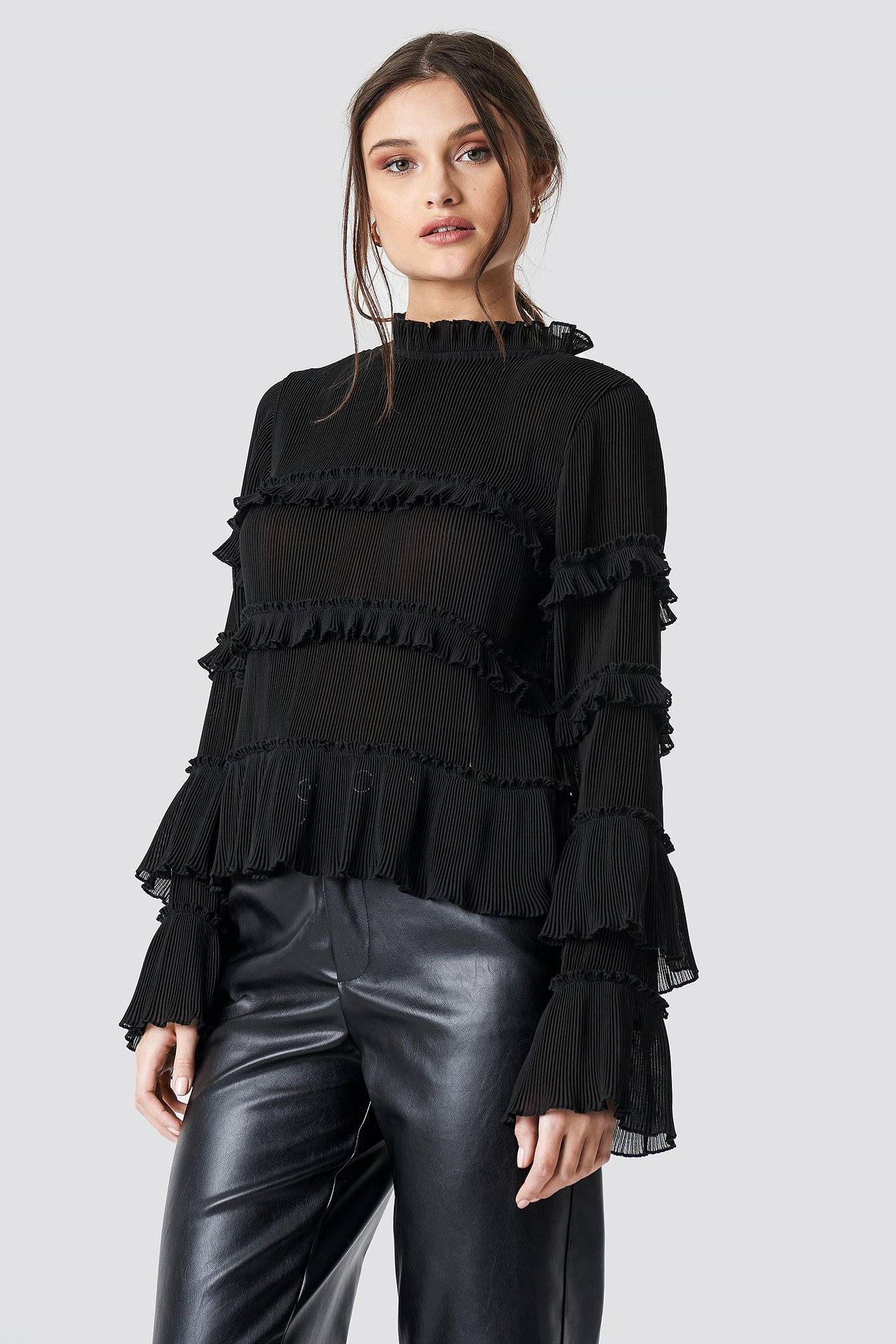 frill high neck blouse