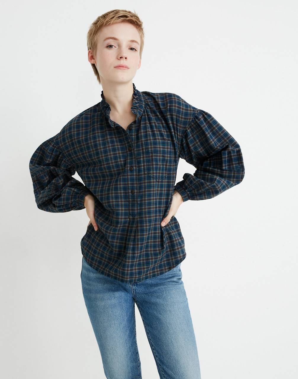 plaid ruffle top