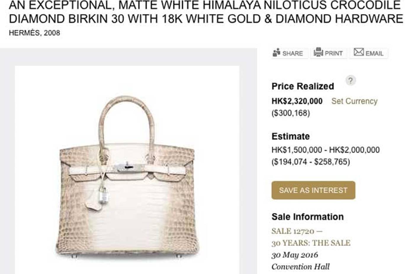 Crocodile skin designer Birkin bag sells for £162,500 at auction, smashing  the asking price