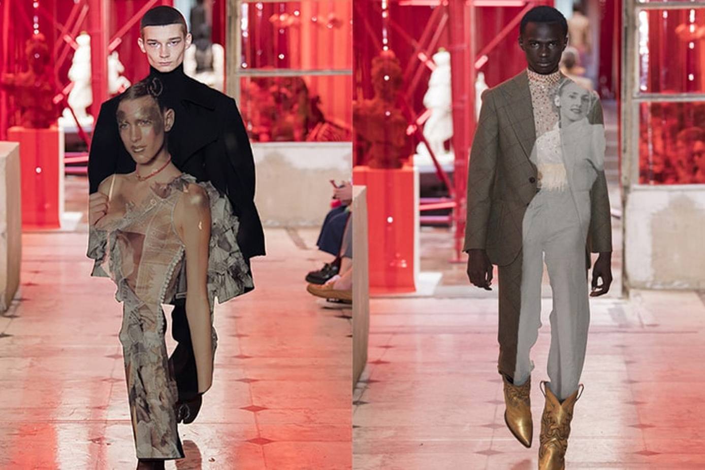 left: John Galliano's clothing design based on overall form and