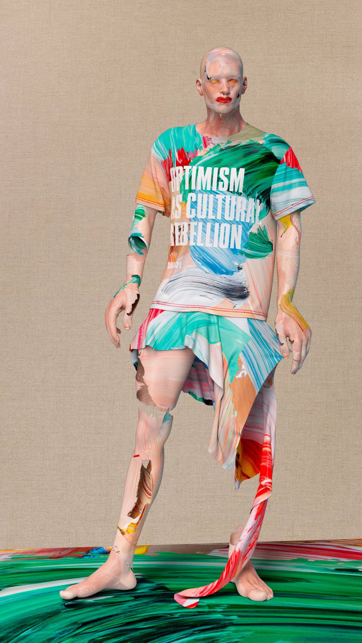 Imagen: Optimismo como rebelión cultural 2004-2021 Camiseta y falda de Matthew Stone
