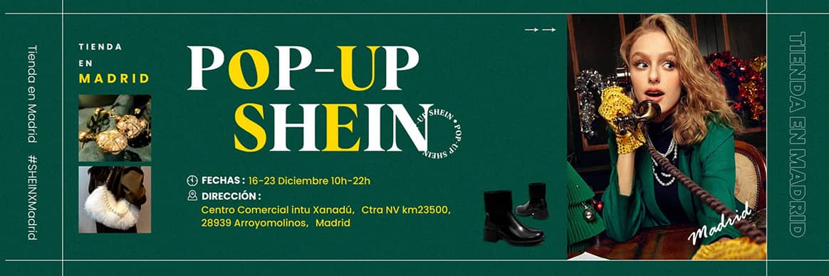 Photo Credits: Cartel promocional de la nueva pop-up navideña de Shein en el centro comercial Intu Xanadú de Madrid. Shein, página oficial.