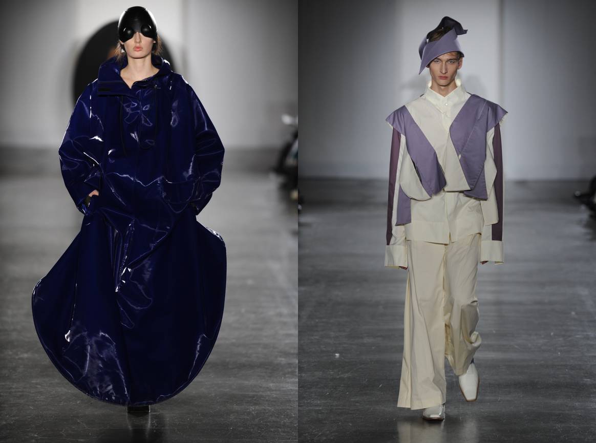 Two looks created by LCF 2023 Master students Zhiyi Xiong (left) and Ryin Tian (right). Images courtesy of London College of Fashion/UAL.
