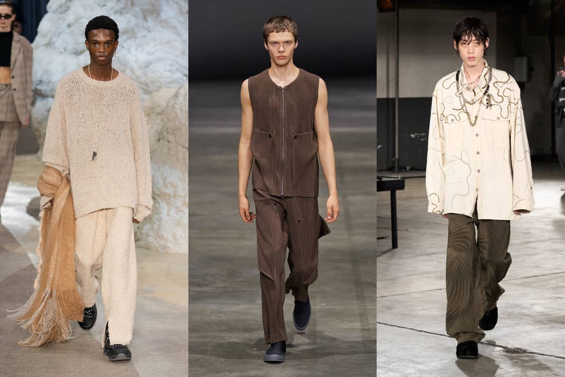 (From left) Menswear AW23 collections of Holzweiler, Issey
Miyake and Dries Van Noten. Images courtesy of Launchmetrics
Spotlight.