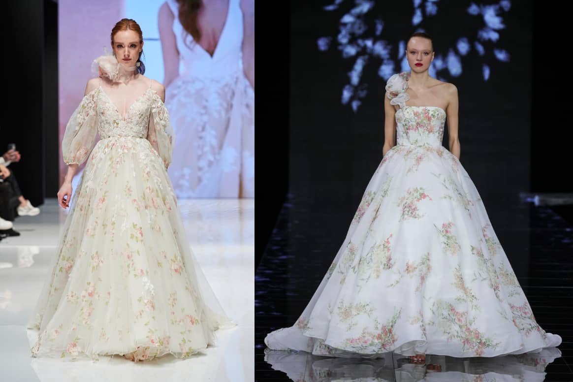 Soft florals on the runway at Josephine Scott (left) and Madeline Gardner (right). Credit: Spotlight Launchmetrics