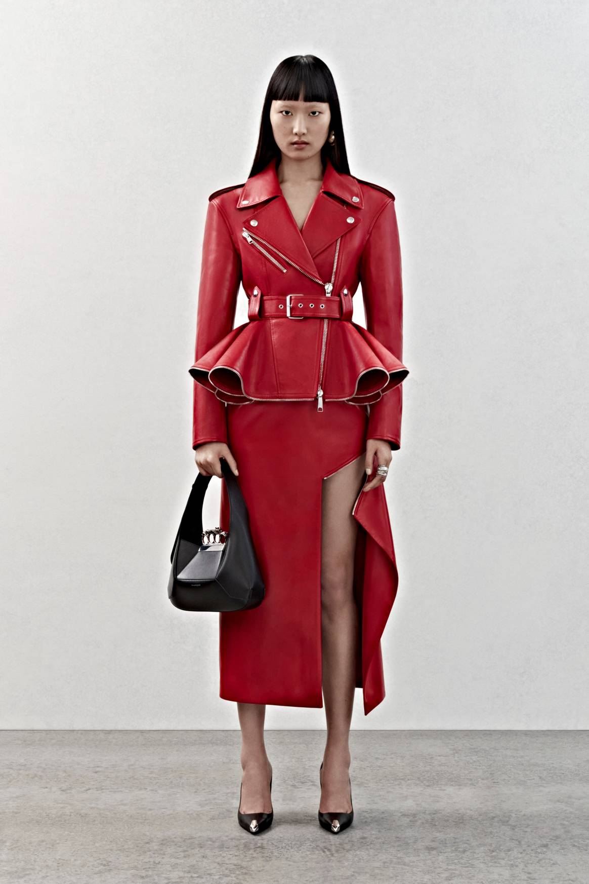 Alexander McQueen Pre-Fall 23 red leather suit
