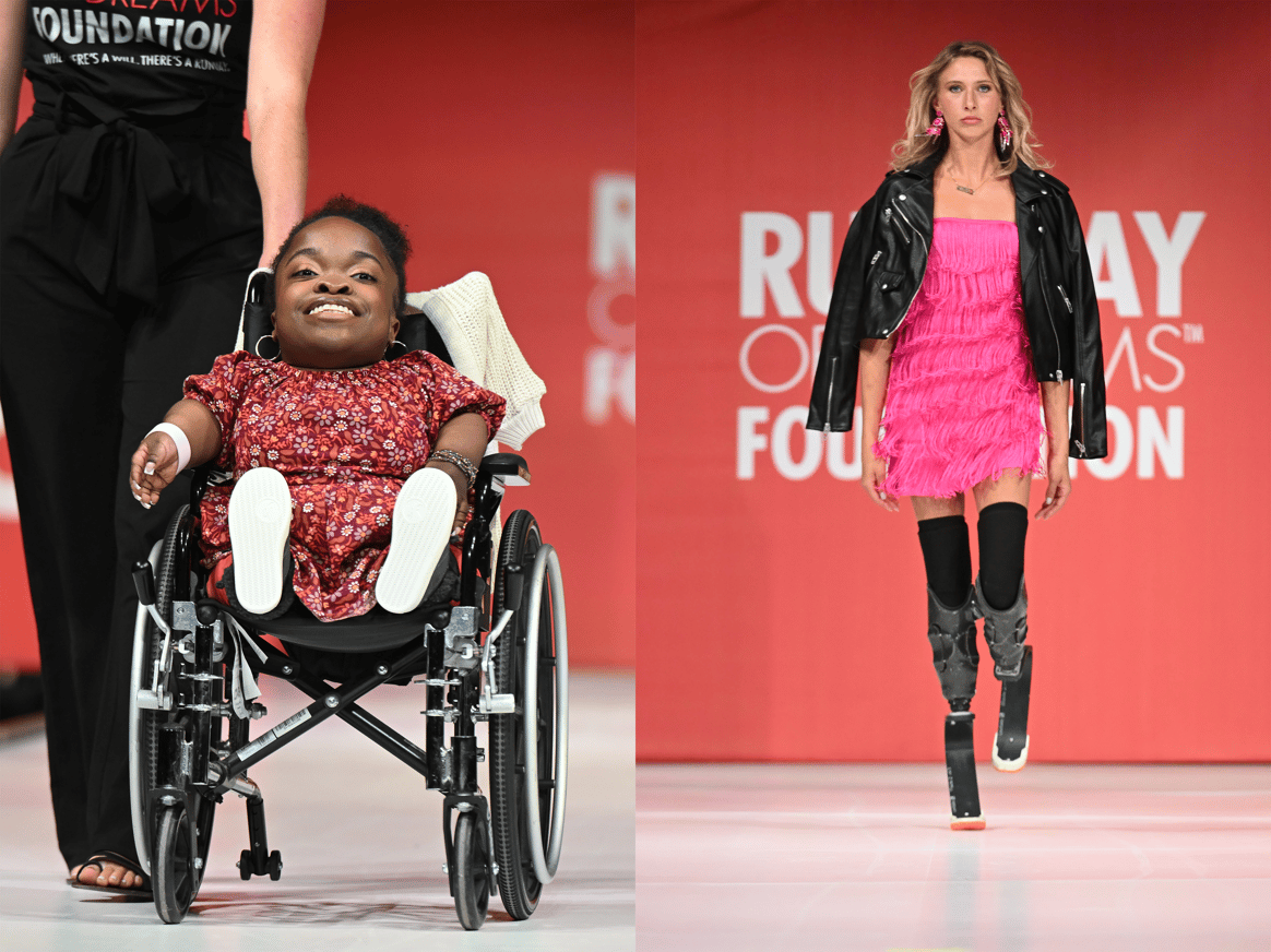 (L) Wildine Aumoithe and (R) Alexis Bader model on the runway during Runway of Dreams
