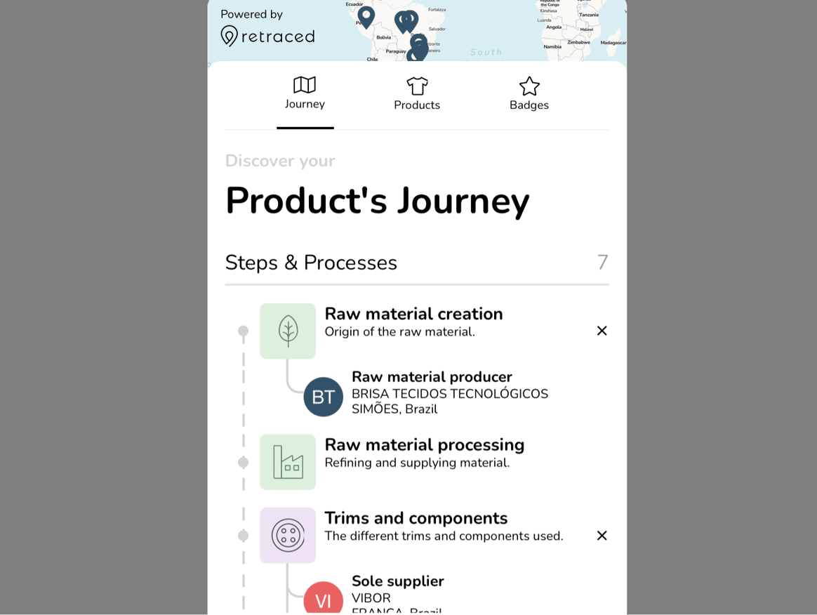 The product journey, powered by Retraced, here for “Mika”. Credits: Grounded People