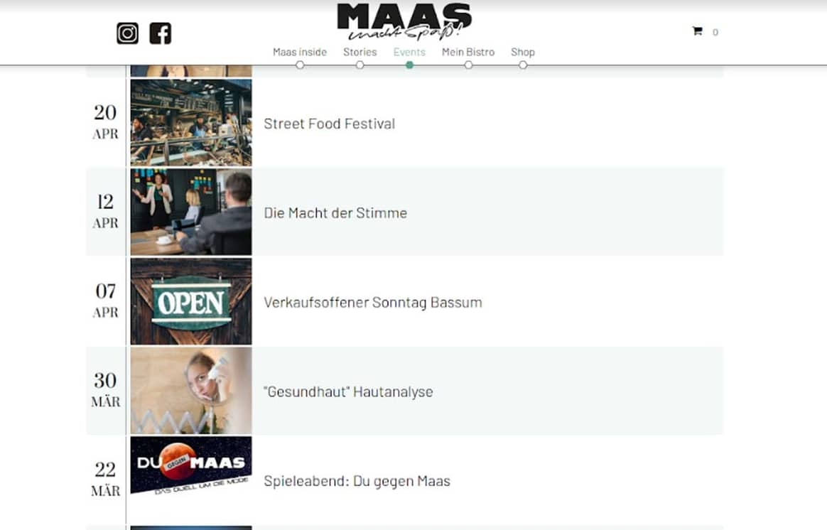 Screenshot: Eventkalender Modehaus Maas