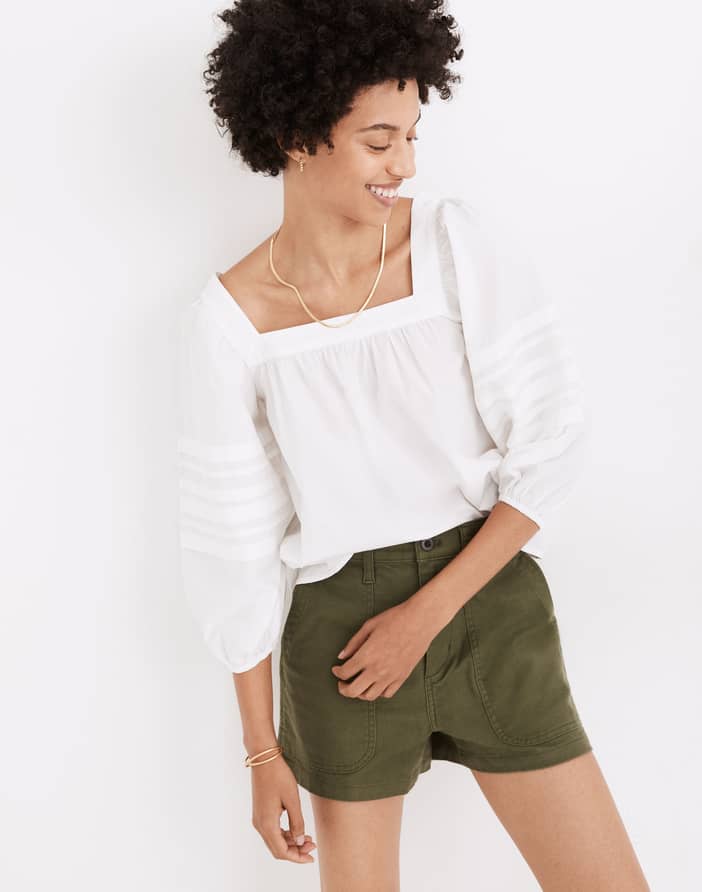 Square-Neck Pleat-Sleeve Top | Madewell