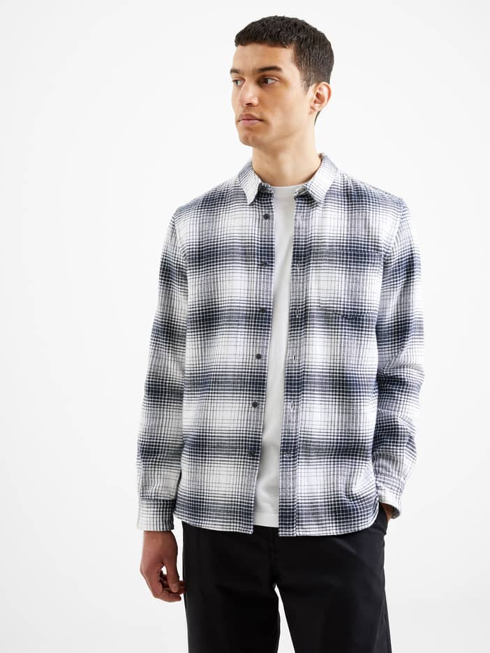 Shadow Check Long Sleeve Shirt Dark Navy | French Connection