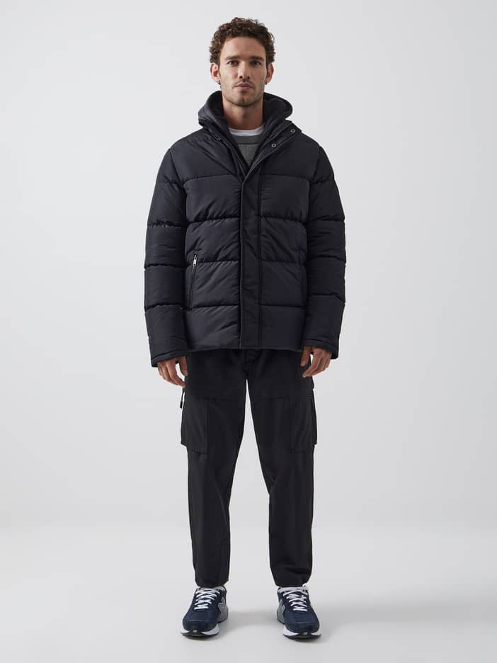 Row Fleece Puffer Coat Black/Black | French Connection