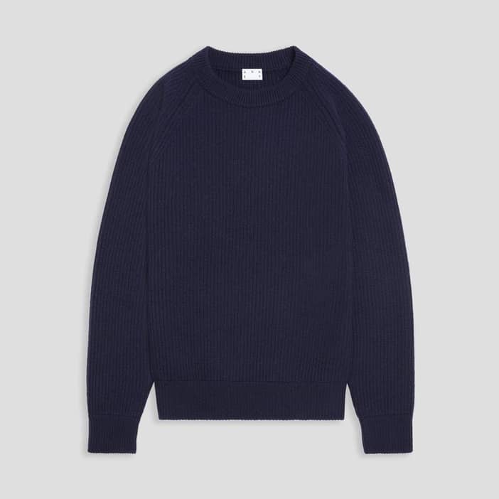 ASKET - The Heavy Wool Sweater Dark Navy - Recycled Wool - Mens