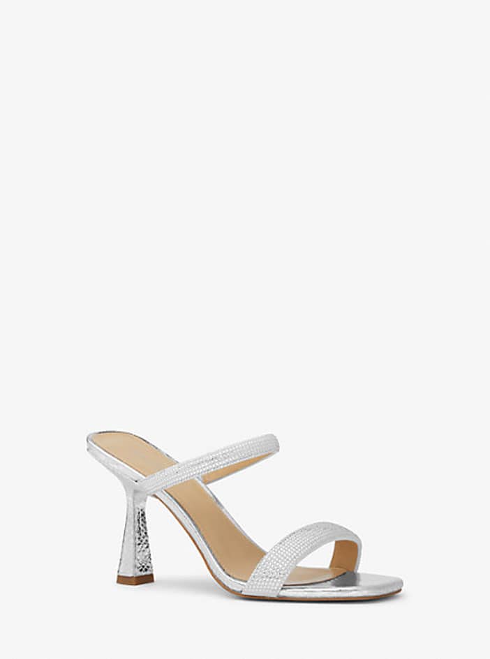 MK Clara Embellished Metallic Snake Embossed Sandal | Michael Kors