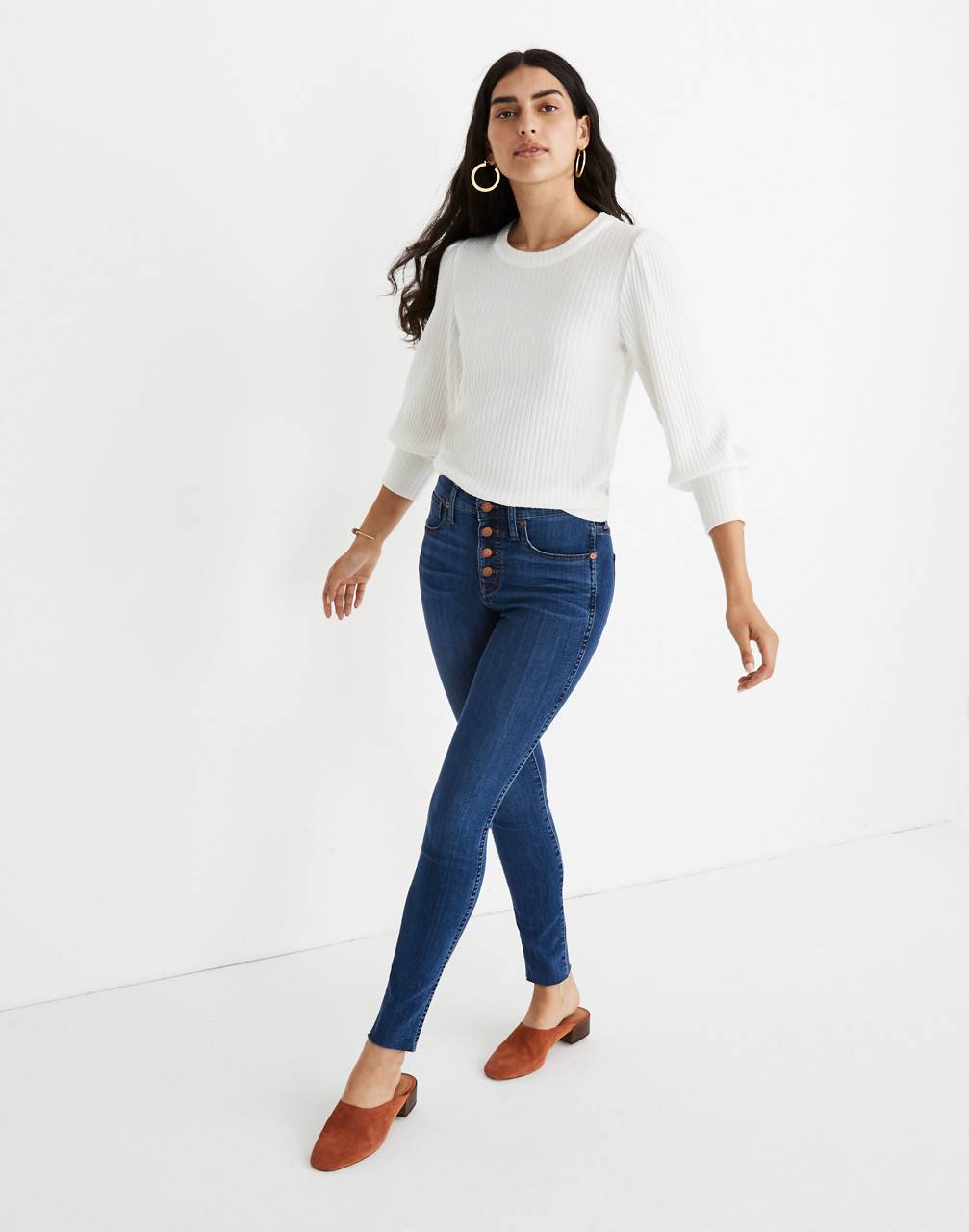 button front skinny jeans