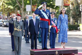 Letizia, con vestido de Juan Vidal el Día de la Hispanidad