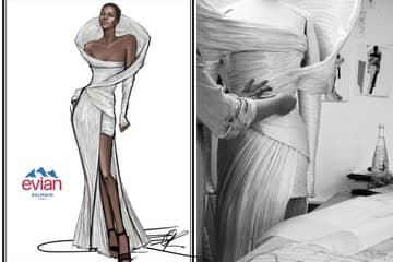 Evian & Balmain présente une robe couture en plastique recyclé