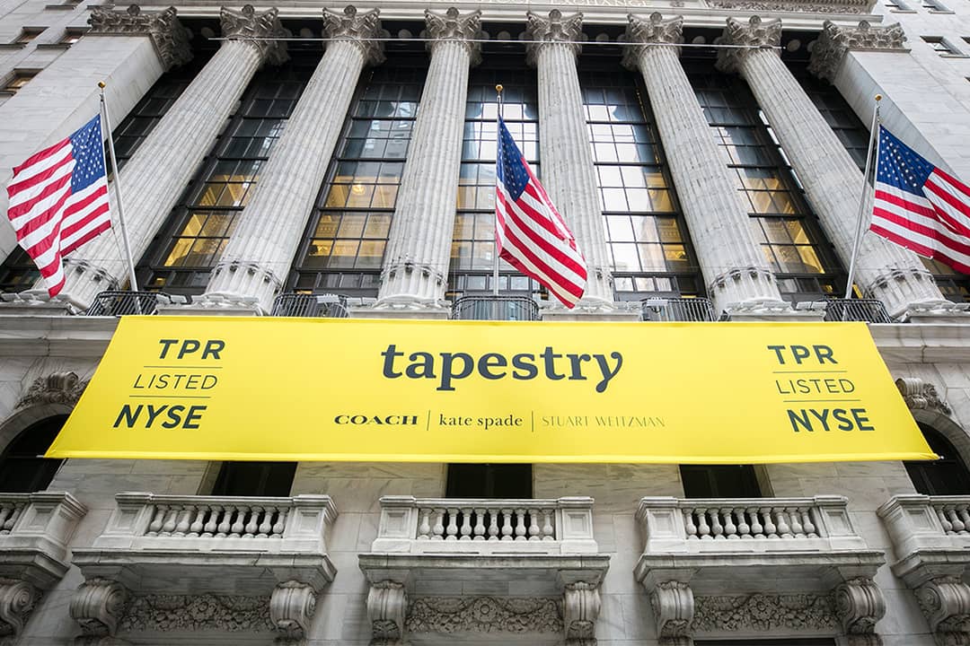 Exterior of the New York Stock Exchange decorated with Tapestry canvas