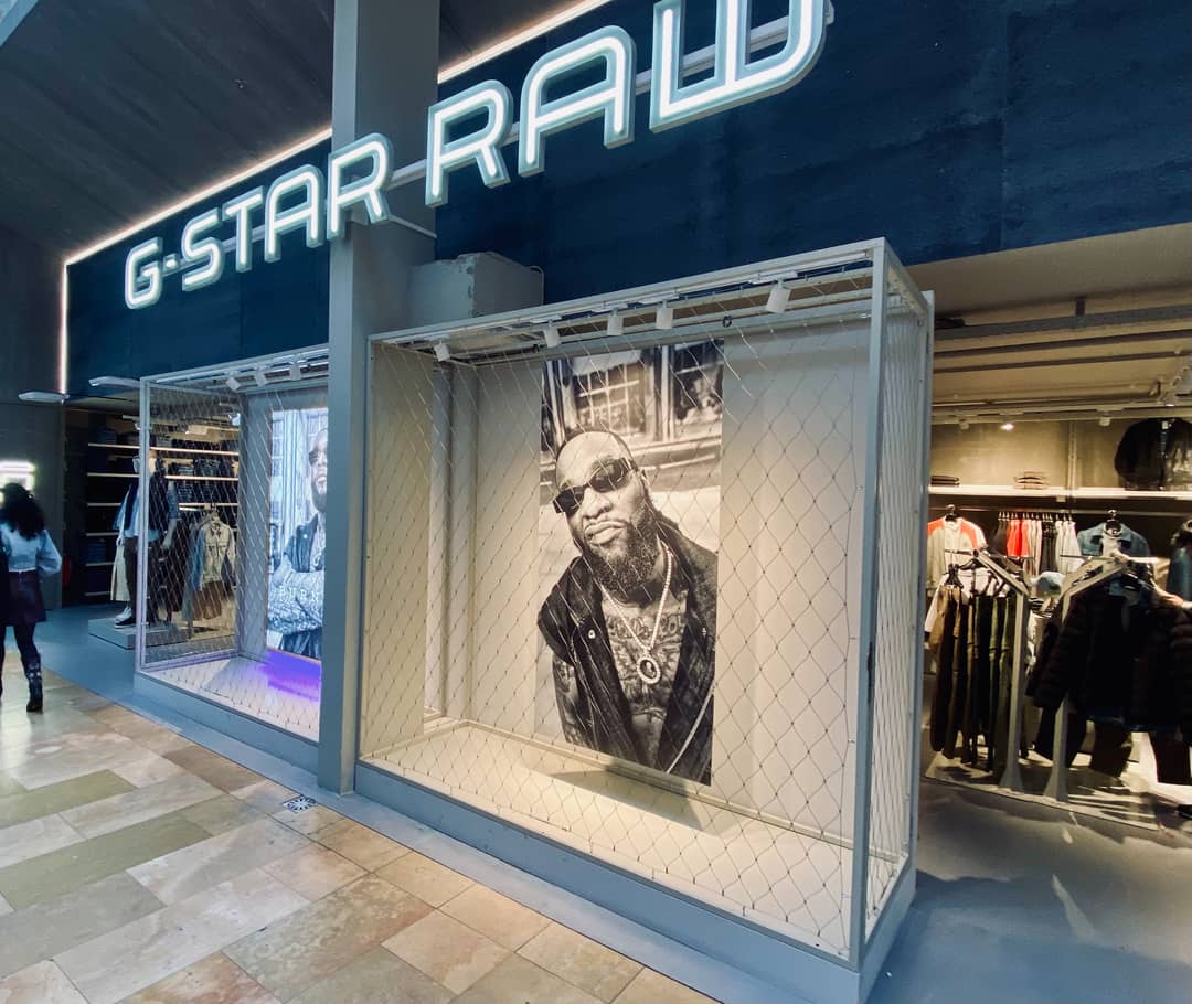 G-Star storefront with Burna Boy campaign.