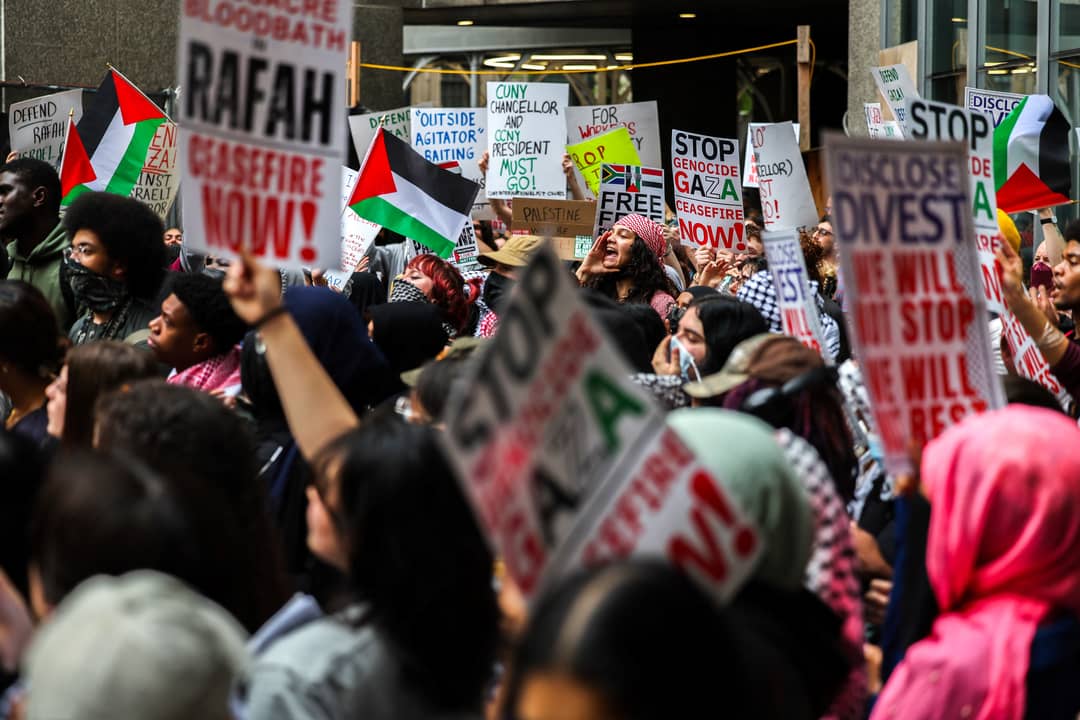 Pro-Palestinian demonstrators chant near the Met Gala.