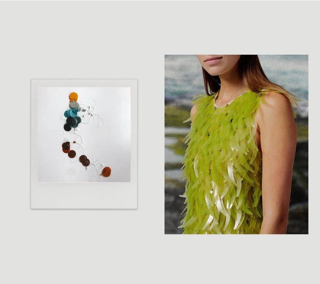 Vestido “Algae Sequin” de 2021 de Phillip Lim, confeccionado en colaboración con Charlotte McCurdy y de la compañía española Pyratex.