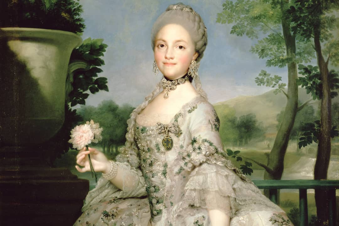 Portrait of María Luisa de Borbón (1751-1819) (oil on canvas) by Mengs, Anton Raphael (1728-79); 152x110 cm; Prado museum, Madrid, Spain. Illustrative image.
