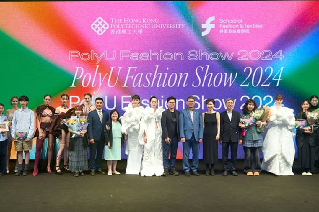 Group photo at PolyU fashion show, June 2024.