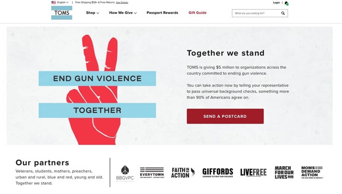 Toms donates 5 million dollars to end gun violence in the US
