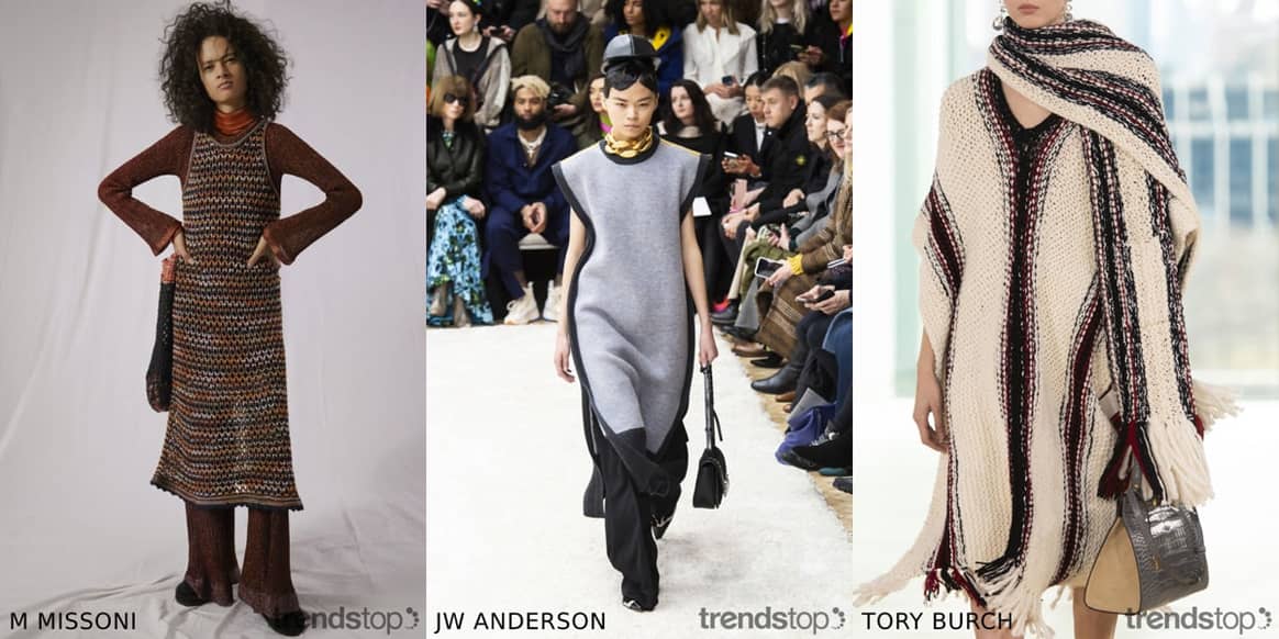 Images courtesy of Trendstop, left to right: M Missoni Pre Fall 2019, JW Anderson Fall Winter 2019-20, Tory Burch Fall Winter 2019-20.