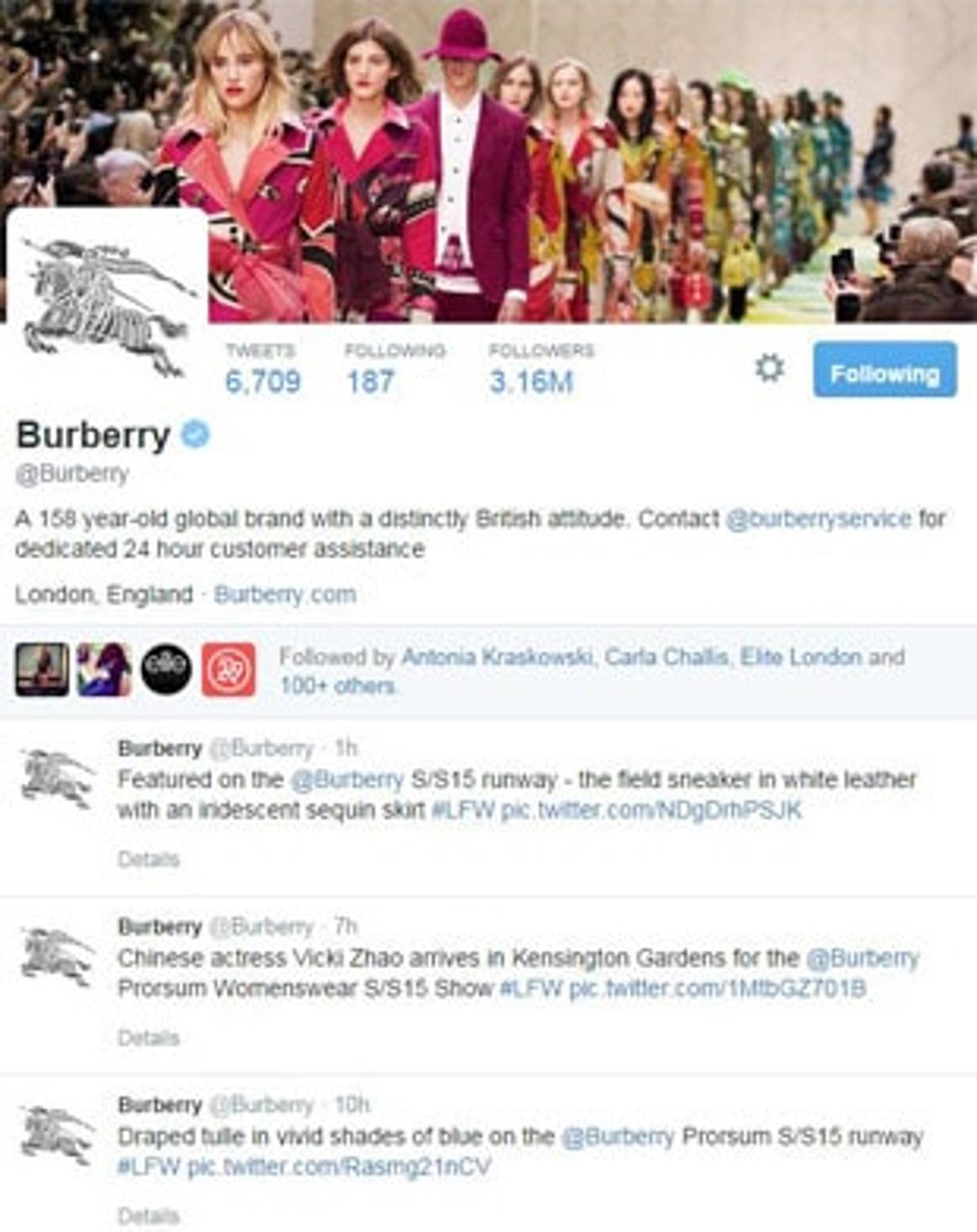 Burberry, Topshop and Tom Ford most tweeted LFW designers