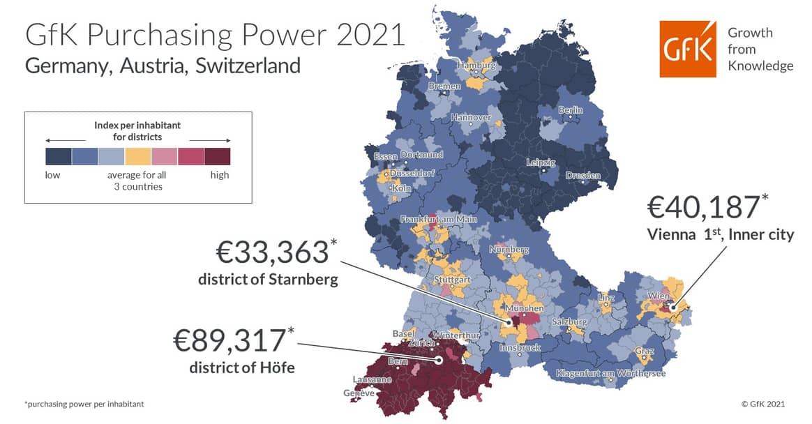 Purchasing power in German-speaking
countries. Graphic: GfK