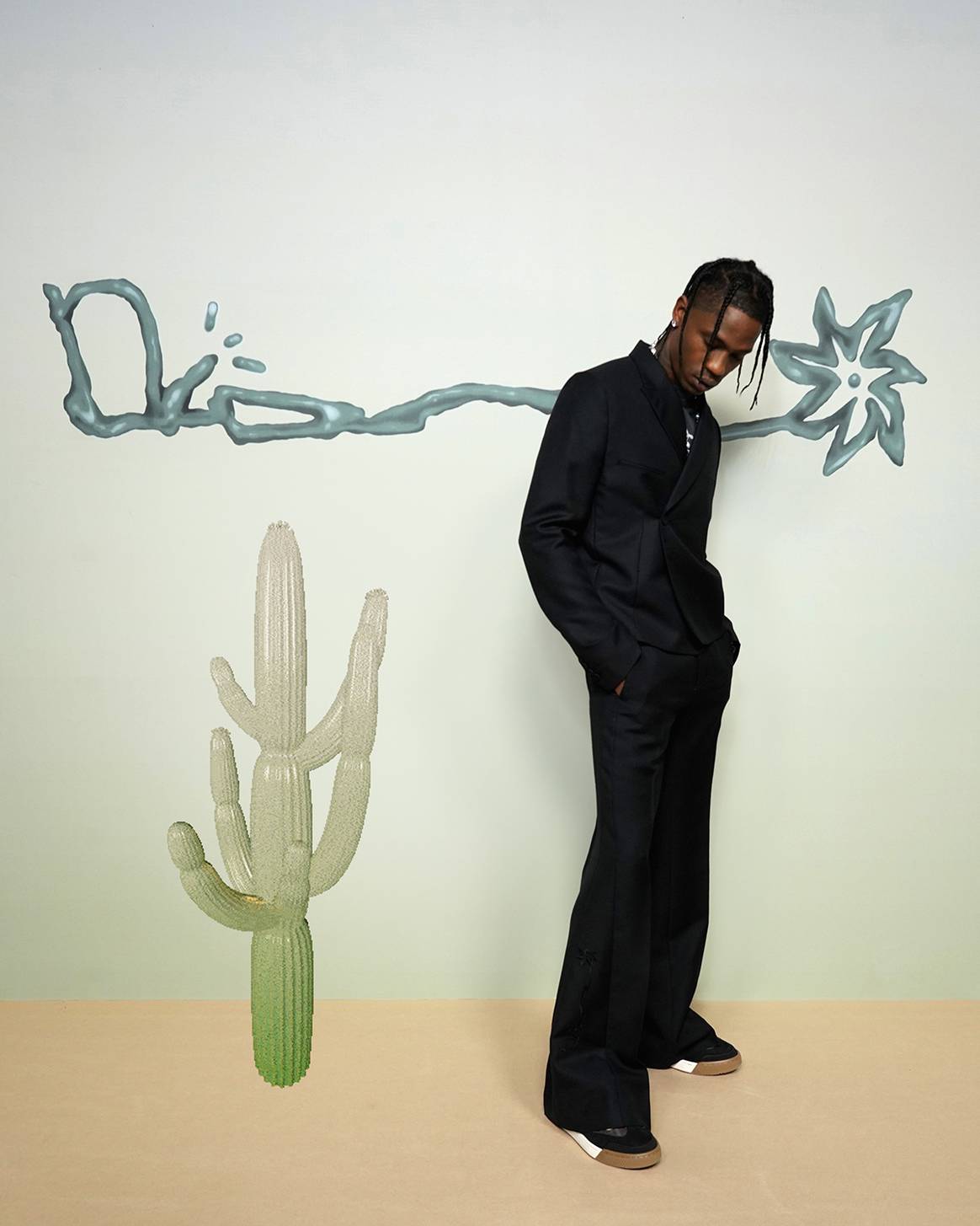 Photo Credits: Travis Scott vestido de Dior Men por Kim Jones, para la presentación de la colección masculina “Cactus Jack Dior” para la temporada Primavera/Verano 2022. Getty Images, por cortesía de Dior.