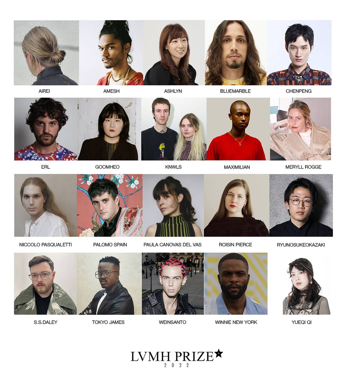 Photo Credits: Cartel de los 20 semifinalistas escogidos al LVMH Prize de 2022. LVMH, fotografía de cortesía.