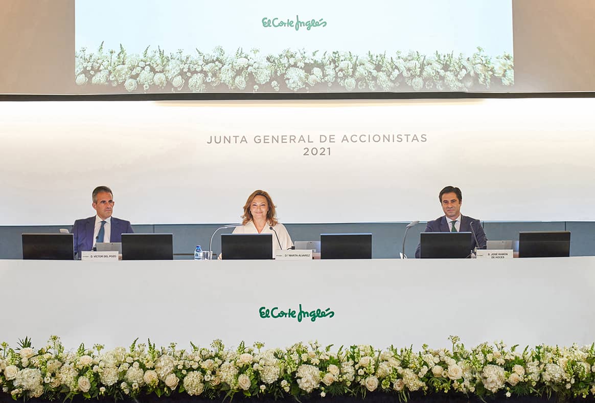 Photo Credits: Víctor del Pozo junto a Marta Álvarez, presidenta de El Corte Inglés, durante la última junta general de accionistas de julio de 2021.