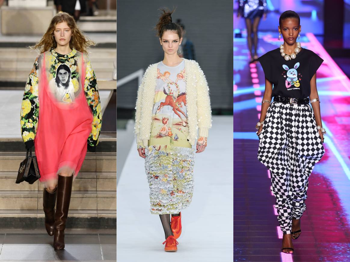Looks aus den HW22/23-Kollektionen von Louis Vuitton, Molly Goddard und Dolce & Gabbana (von links nach rechts). Bilder: Louis Vuitton, Molly Goddard, Dolce & Gabbana via Catwalkpictures