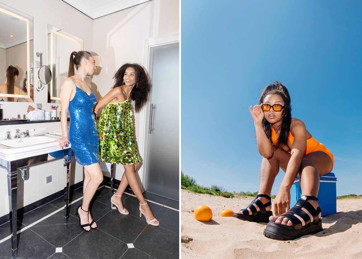 Sommer an den Füßen: lässige Poolslides und glamouröse High Heels von BUFFALO
