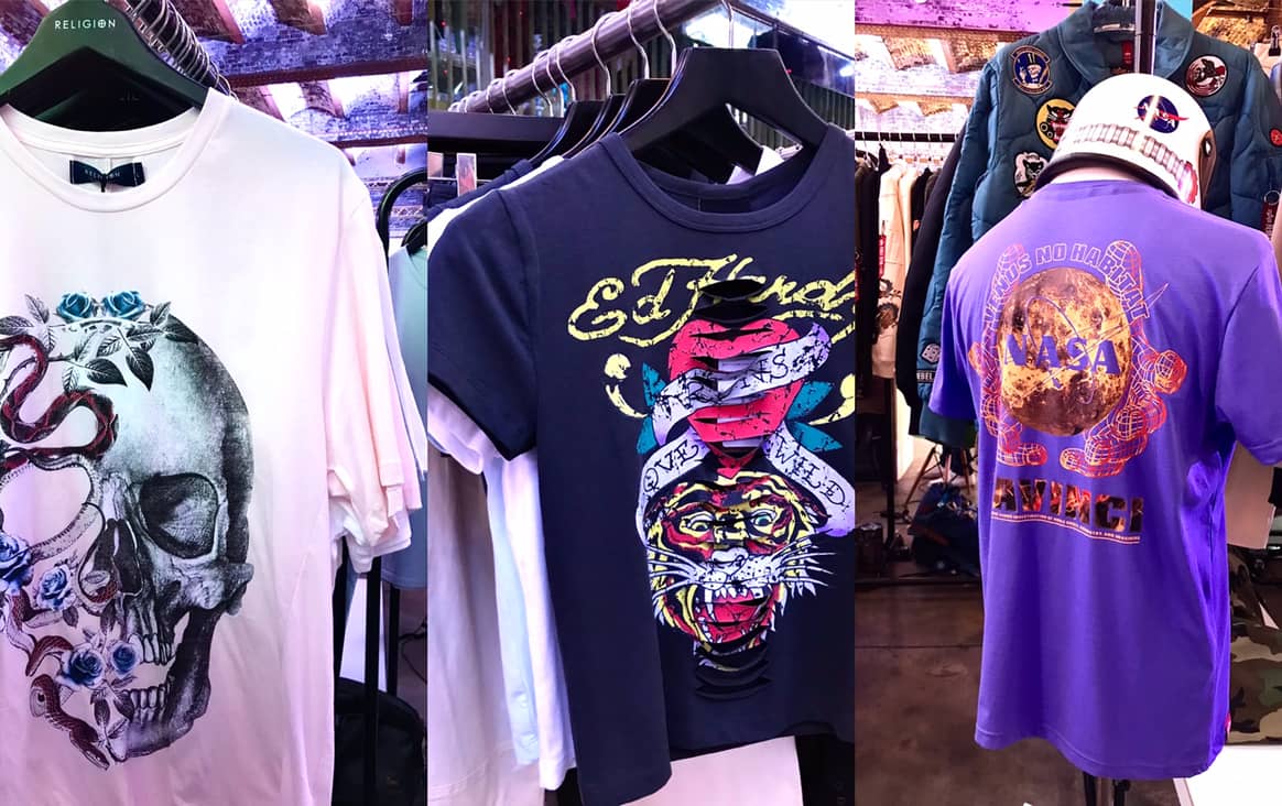 (From left) Image: Religion, Ed Hardy, Alpha Industries