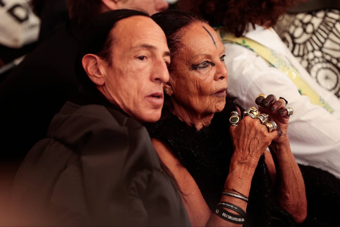 US fashion designer Rick Owens (L) and his wife French fashion designer Michele Lamy attend the Comme des Garcons SS23 show. (Photo: Geoffroy van der Hasselt / AFP)