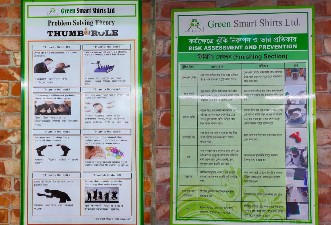 Risk assessment and prevention poster at Green Smart Shirts Ltd. in Bangladesh. Image: Sumit Suryawanshi for FashionUnited