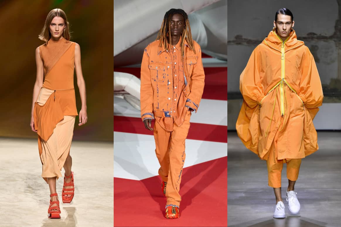 Apricot Crush. (Desde la izquierda) Imágenes: Hermès vía Hermès, Diesel vía Diesel, Dawei vía Catwalkpictures