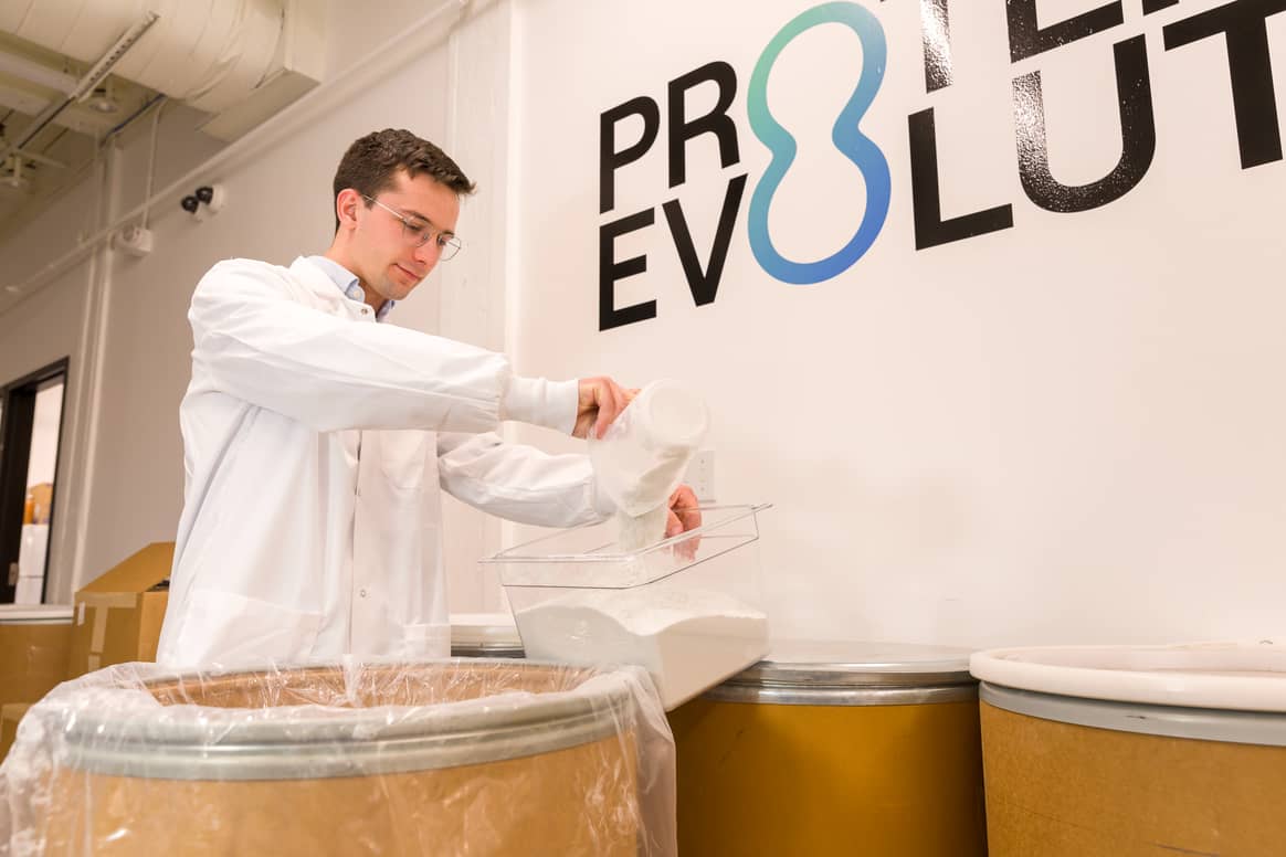 Image: Protein Evolution, Inc. (PEI); PEI scientist prepares used plastic waste material for enzymatic recycling process