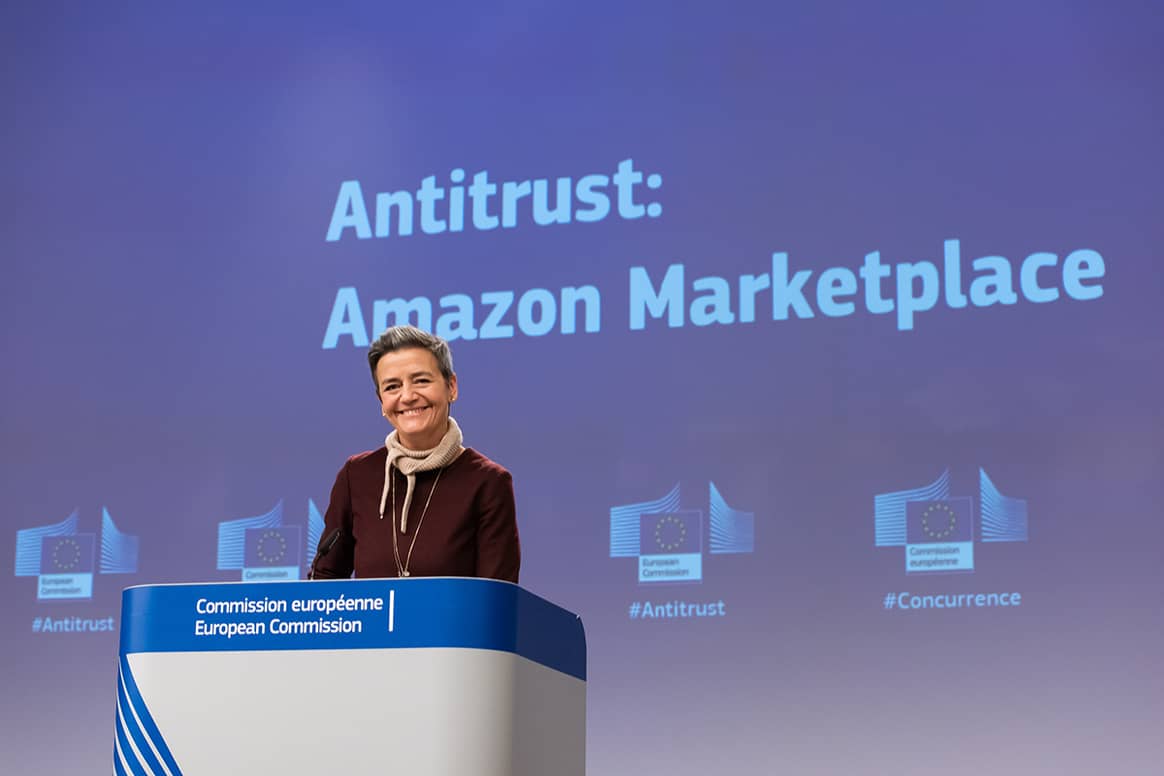 Photo Credits: Margrethe Vestager, vicepresidenta ejecutiva de la Comisión Europea y actual comisaria europea de Competencia, durante el anuncio de la aceptación de los compromisos presentados por Amazon este 20 de diciembre de 2022. European Union.