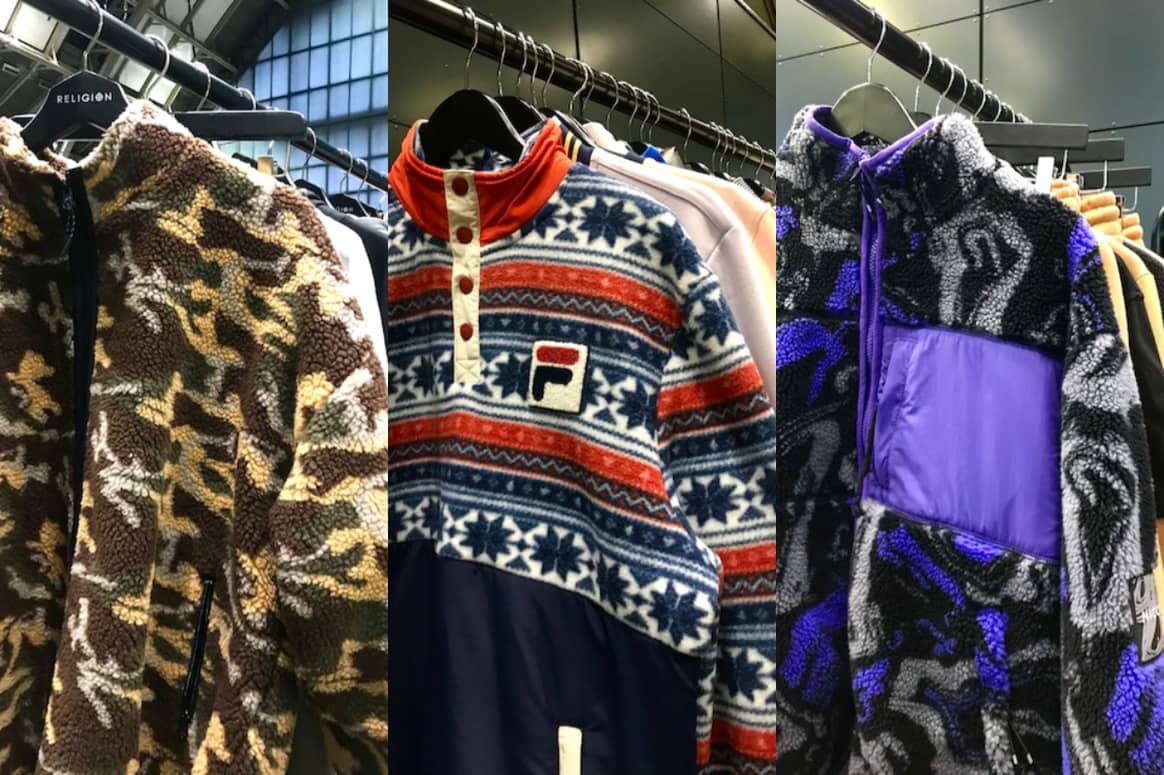 Printed fleece jackets at Just Around the Corner. (From left) Collections of Religion, Fila and Niice. Images by FashionUnited