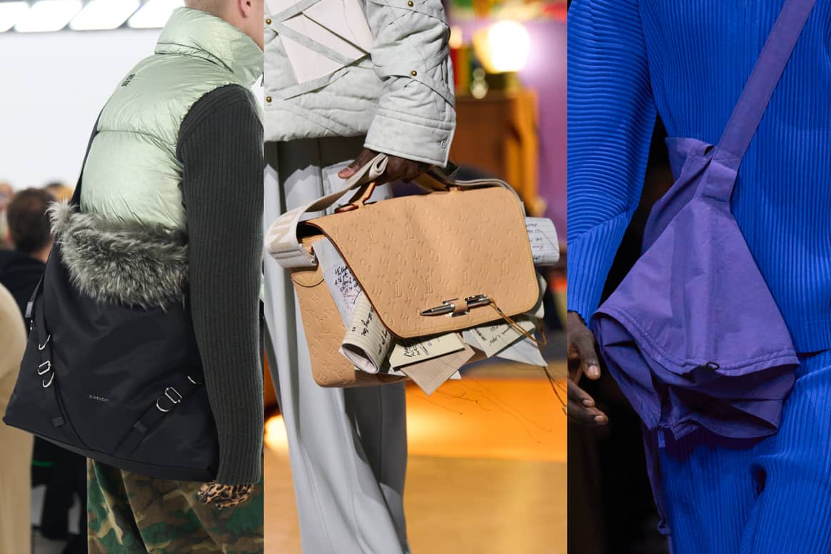 FW23 bags by Givenchy, Louis Vuitton and Homme Plissé Issey Miyake (left to right). Photos: Launchmetrics Spotlight