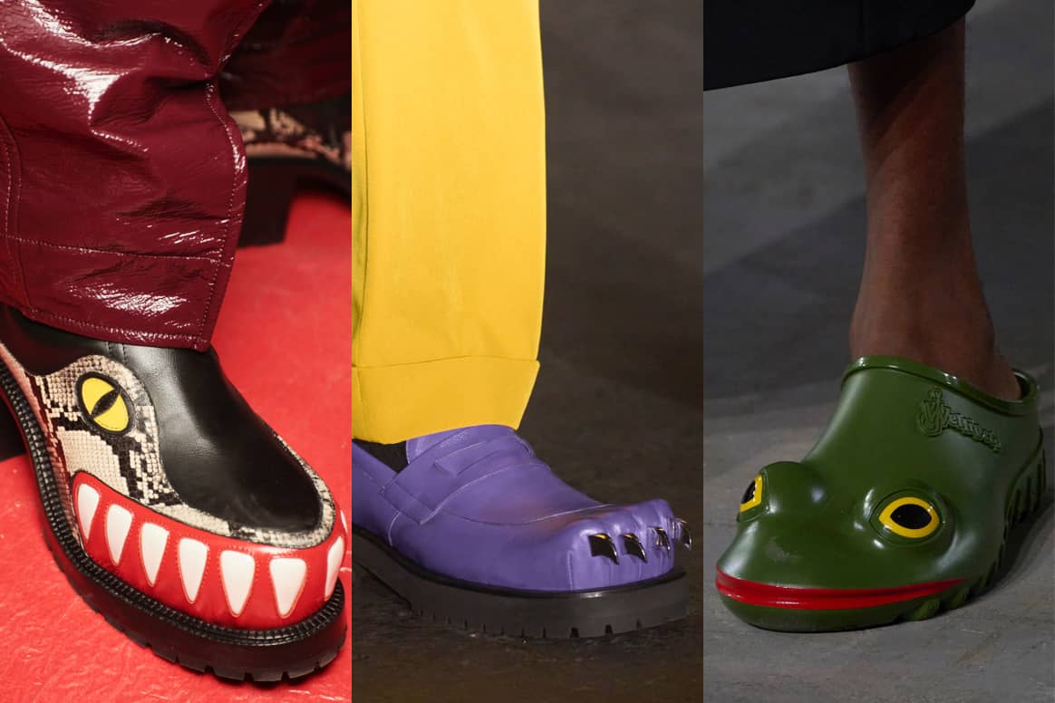 FW23 shoes by Walter Van Beirendonck, Charles Jeffrey Loverboy and JW Anderson (left to right). Photos: Launchmetrics Spotlight