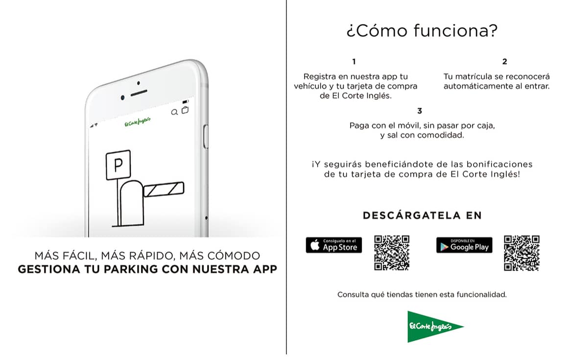 Photo Credits: Infografía para el uso de la nueva opción de pago del parking sin pasar por caja de El Corte Inglés. Material de cortesía.