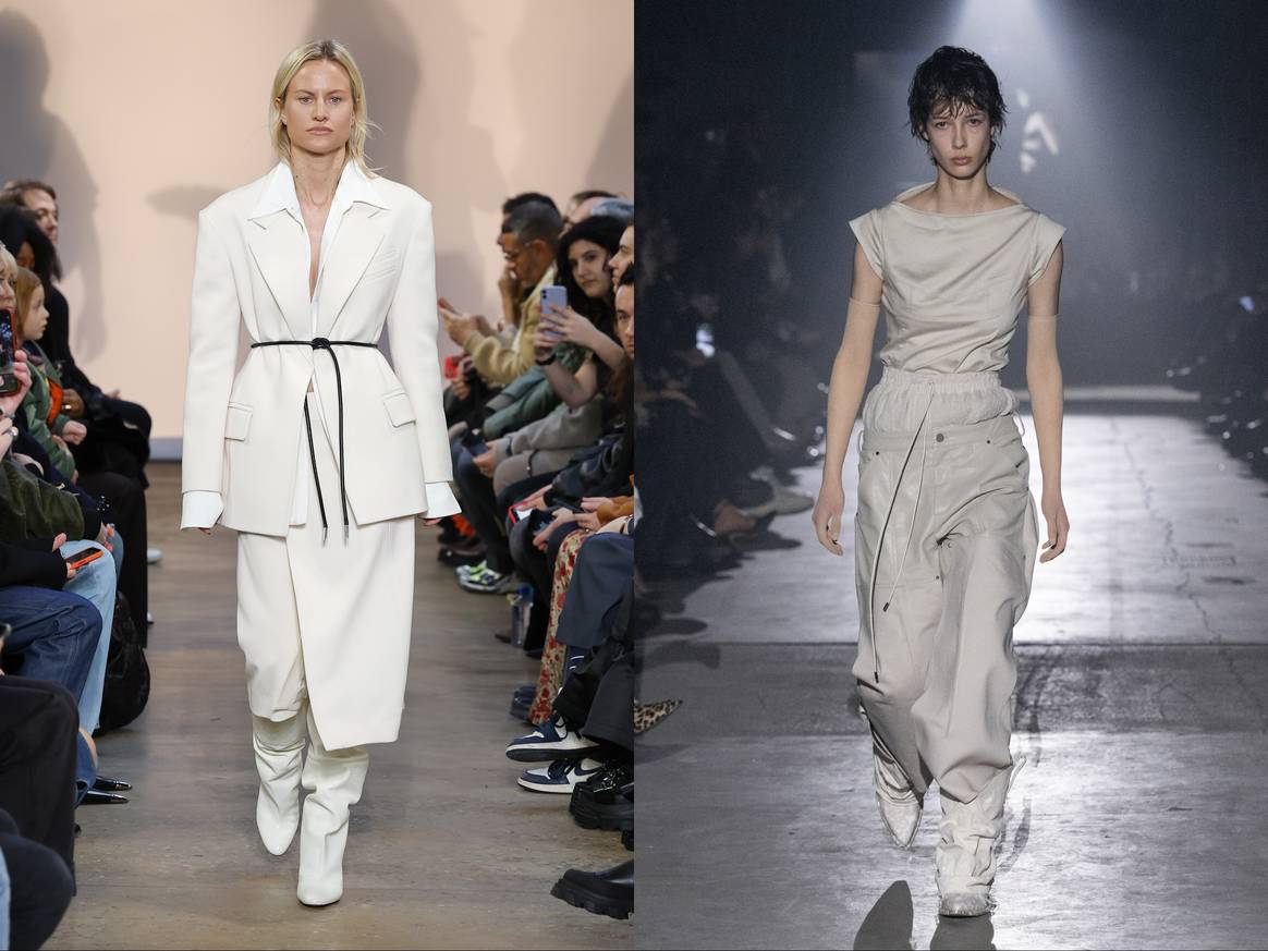 Milky white and silver birch grey at Proenza Schouler and Elena Velez during New York Fashion Week FW23. Image: Launchmetrics Spotlight