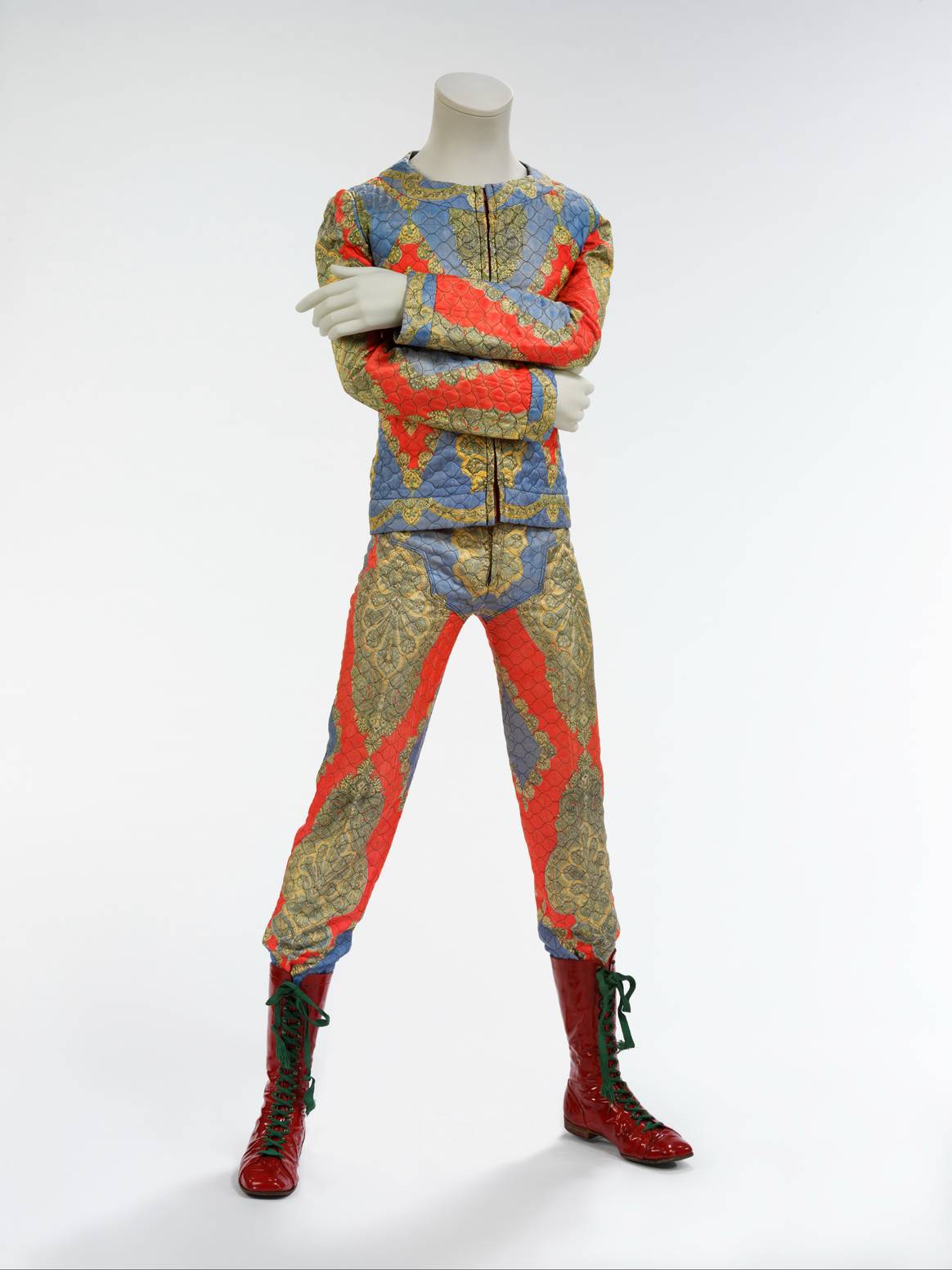Quilted two-piece suit, 1972 Designed by Freddie Burretti for the Ziggy Stardust tour The David Bowie Archive. Image: V&A