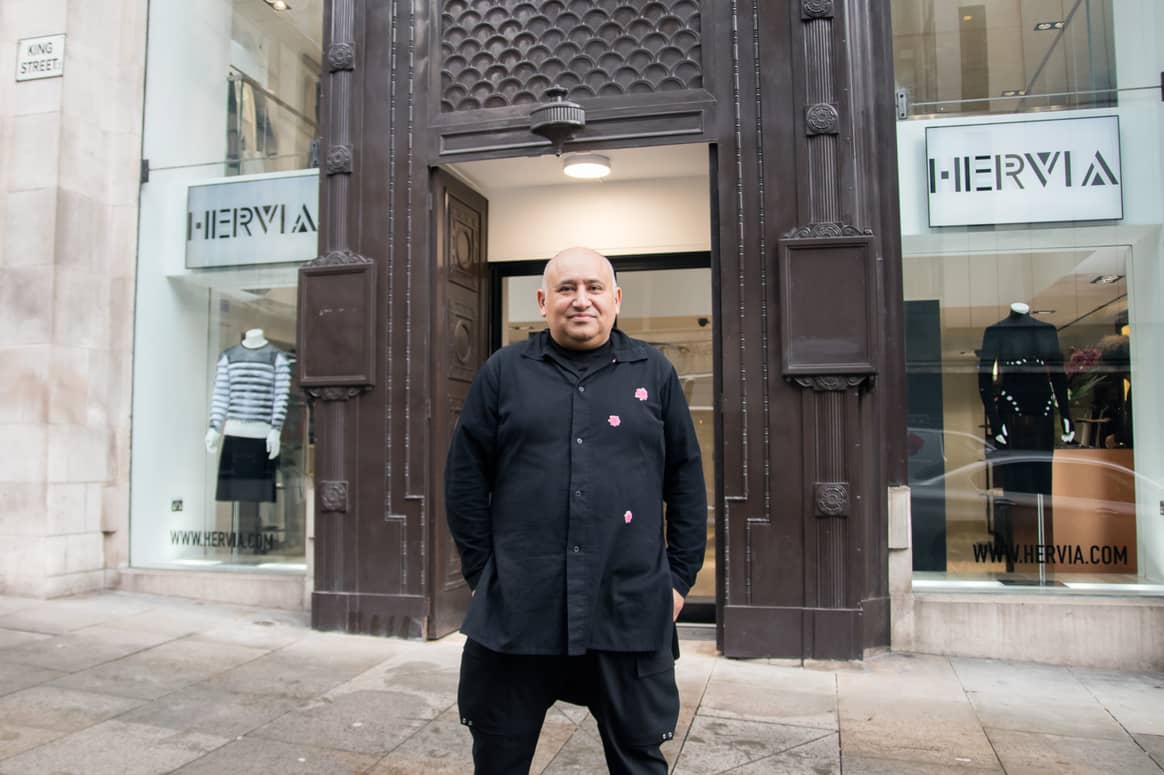 Founder and CEO Oscar Pinto-Hervia outside Hervia's new Manchester store. Image: Hervia